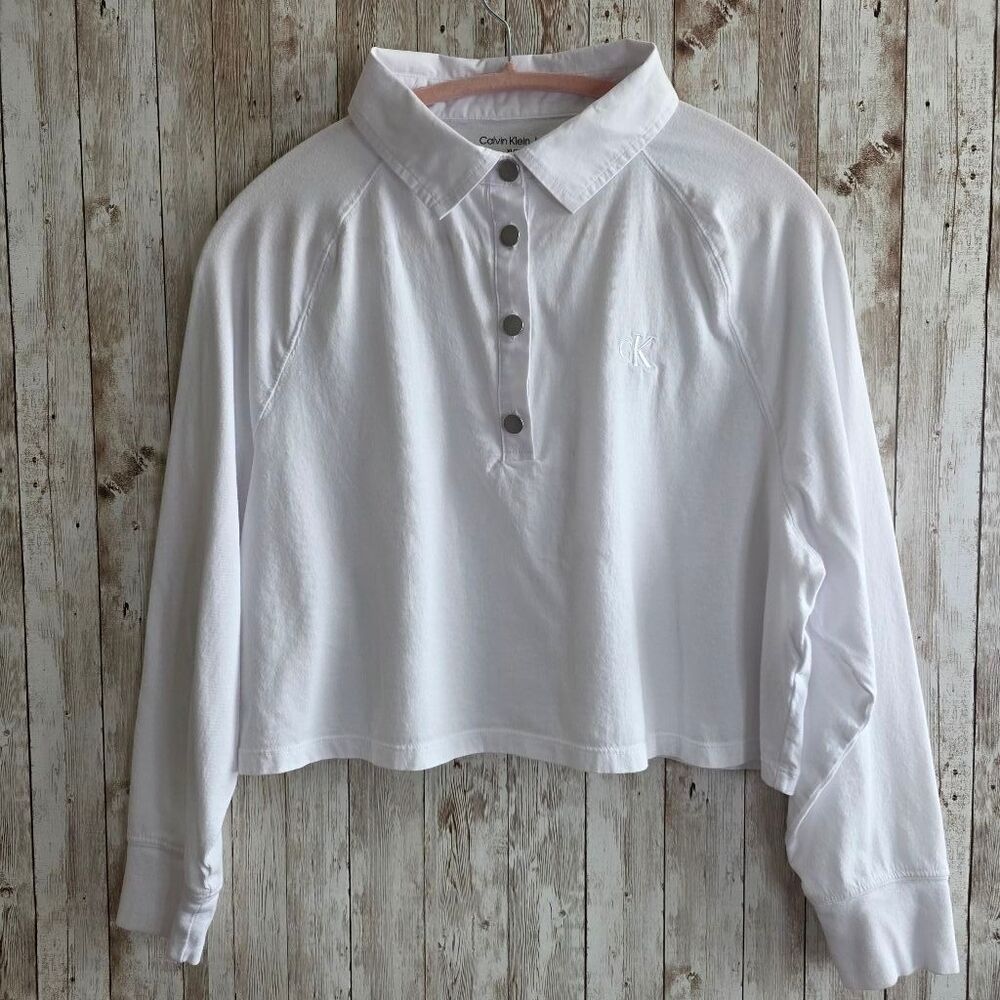 Women's Calvin Klein Jeans Long Sleeve Cropped Top Shirt XL White NWOT